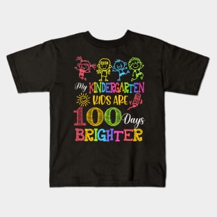 Kindergarten Teacher 100 Days Brighter 100Th Day Of School Kids T-Shirt